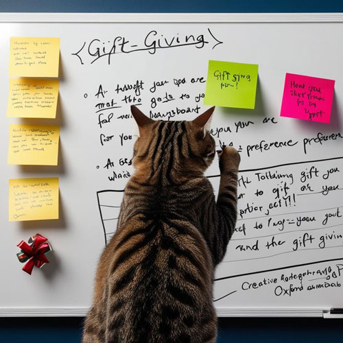 A cat working on a whiteboard