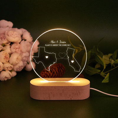 Custom Couple Map Themed Night Light