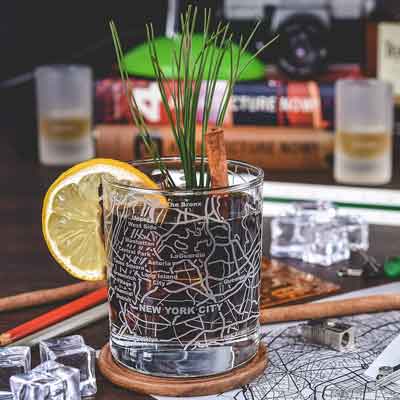 NY Map Whiskey Glass