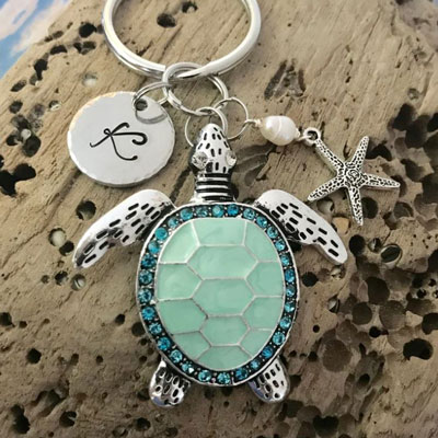 Fineartandcraftscom Turtle Keychain, Turtle Keyring, Personalised Gift, Travel Turtle, Turtle Bag Charm, Birthday Gift Idea for A Friend, Good Luck Charm
