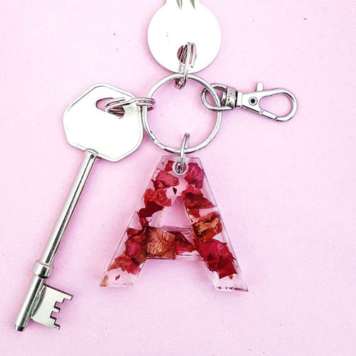 Rose Petal Letter Keychain